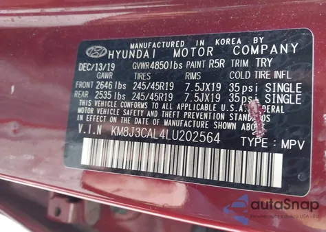 2020 Hyundai Tucson Sport from USA, damaged, VIN KM8J3CAL4LU202564